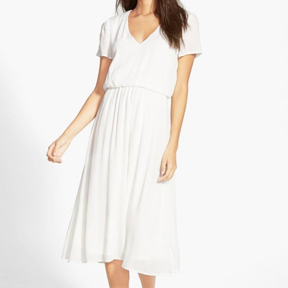 WAYF Blouson Midi Dress, White